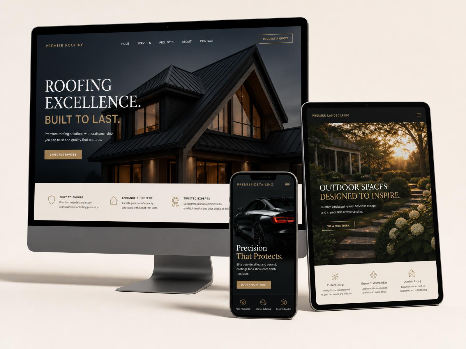 Desktop, tablet and mobile previews of premium websites designed by Orlence Digital